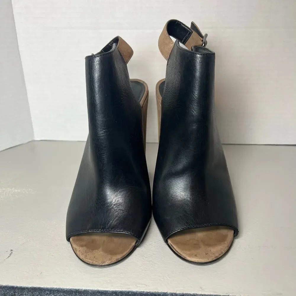 Schutz Quesadilha Yucca Slingback Heels Black Leather Block Heel Size 8.5